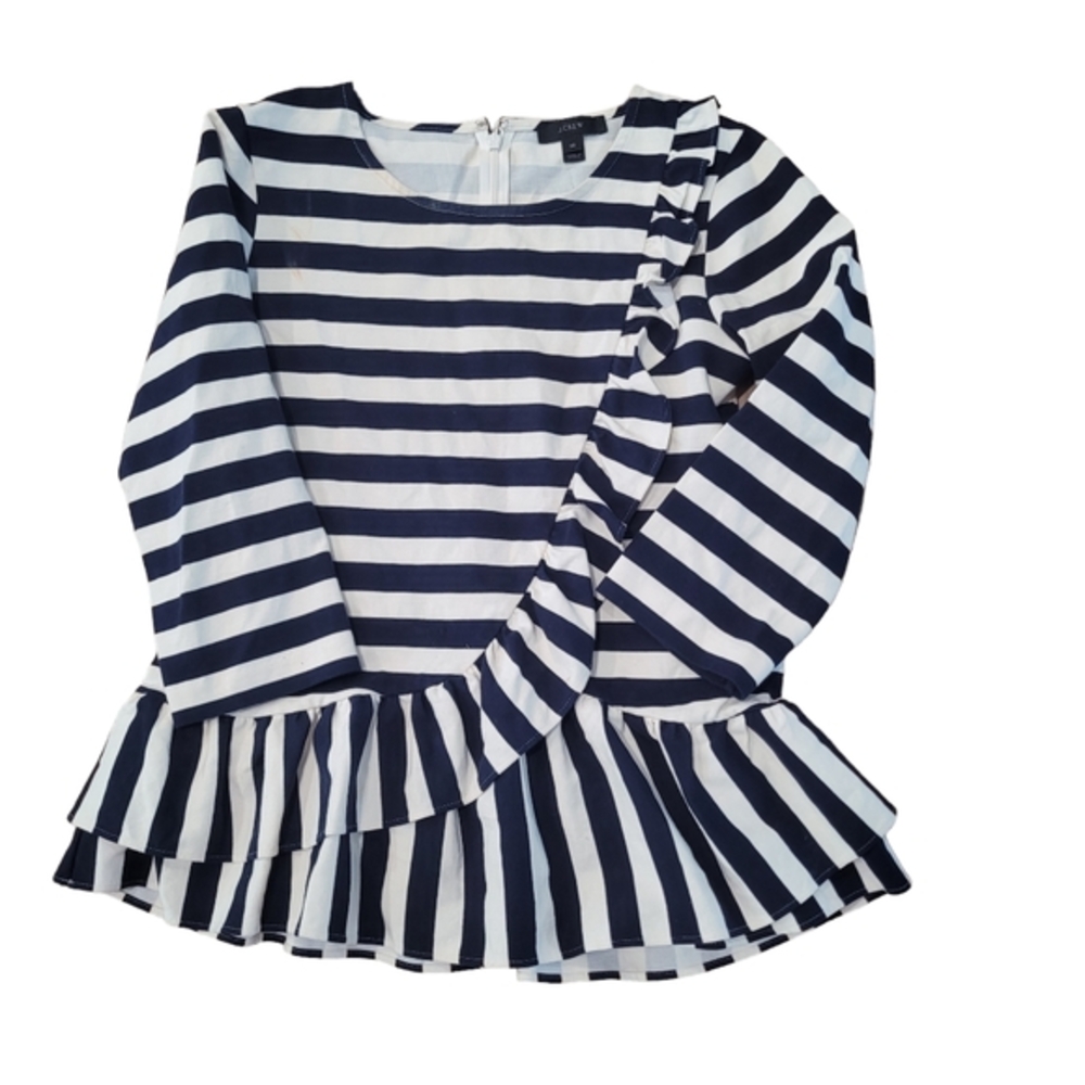 J.Crew Asymmetrical Striped‎ Ruffle Top - Picture 2 of 6